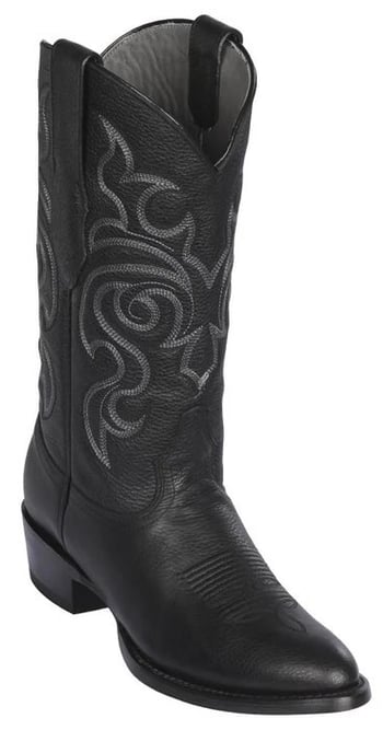 Los Altos Black Genuine Grisly Leather Round Roper Toe Cowboy Boots 652705