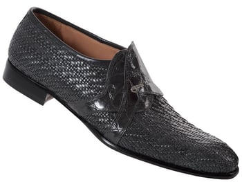 Mauri "4556" Dark Grey Genuine Crocodile Flanks / Woven Calf Leather Loafer Shoes