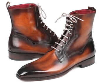 Paul Parkman ''BT534-BRW'' Burnished Brown Genuine Hand-Painted Calfskin Leather Lace-Up Boots.