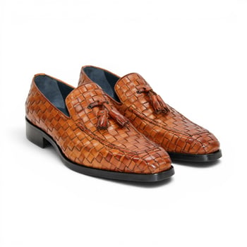 Duca Di Matiste Tirrenea Cognac Calf Weave Leather Tassle Loafer