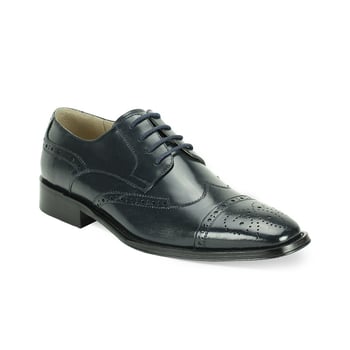 Giovanni Brogue Navy Calfskin Perforated Derby Wingtip Shoes