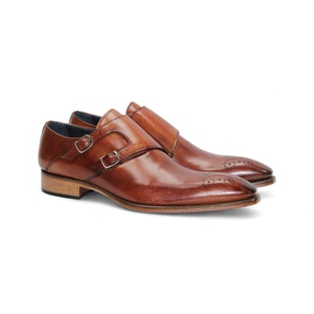 Duca Di Matiste Vergato Brandy Genuine Italian Calf Leather Monk Strap Shoes