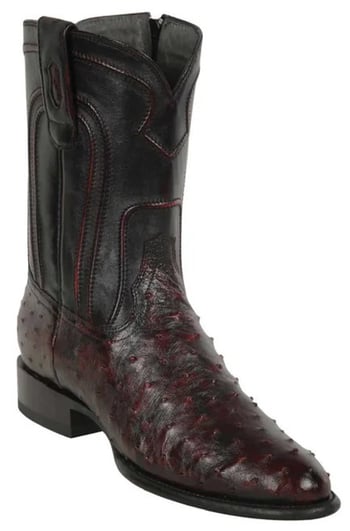 Los Altos Black Cherry Genuine Ostrich Round Roper With Zipper Style Toe Cowboy Boots 69Z0318