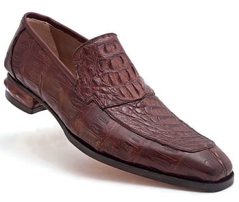 Mauri "Romeo" 4615 Sport Rust Hand-Painted Genuine Baby Crocodile Loafer Shoes With Nappa Leather Heel Detail