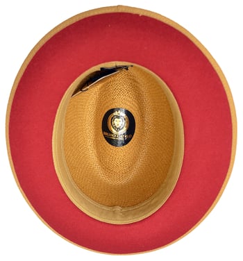 Bruno Capelo Camel / Burnt Red Bottom Natural Straw Fedora Hat EM-514