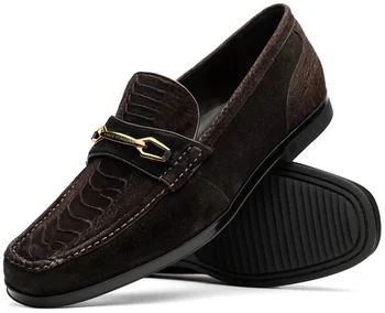 Marco Di Milano "Hugo" Brown Genuine Sueded Ostrich Leg Loafer