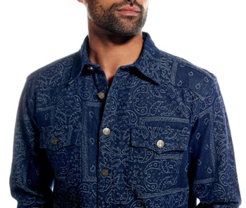 Stacy Adams Indigo Blue Woven Paisley Cotton Modern Fit Denim Jacket Outfit 1595