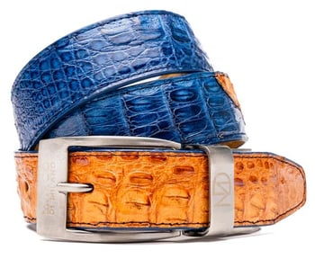Marco Di Milano Luciano Belt Blue / Brandy Genuine Ostrich Exotic Belt