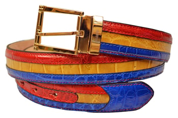 Mauri 2787 Red / Light Rust / Electric Blue Genuine All-Over Alligator Belt