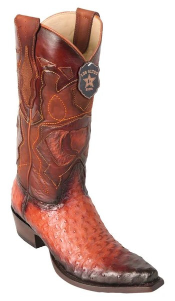 Los Altos Faded Cognac Genuine Full Quill Ostrich Snip Toe Cowboy Boots 94R0357