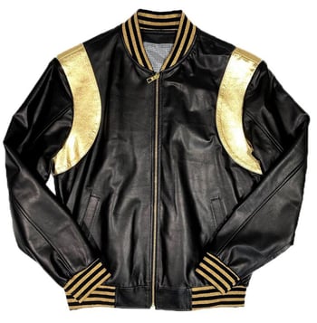 G-Gator Black  / Gold Genuine Leather Bomber Jacket 1040.