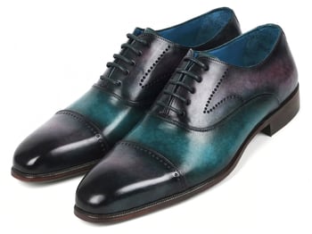 Paul Parkman Purple / Turquoise Genuine Leather Men's Cap Toe Oxford Dress Shoes 314-PRPTRQ