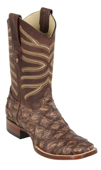 Los Altos Bustic Brown Genuine Pirarucu Fish Wide Square Toe Cowboy Boots 8221085