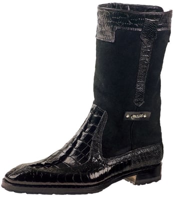 Mauri "Masculine" 2842 Black Genuine Ostrich Leg / Shearling / Embossed Nappa  / Hornback Crocodile Tail Boots