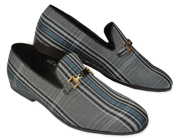 Successos Blue Combo / White Plaid Canvas Bit Strap Loafers SH3553