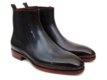 Paul Parkman ''BT54F11''Navy / Burgundy Genuine Calfskin Chelsea Boots.