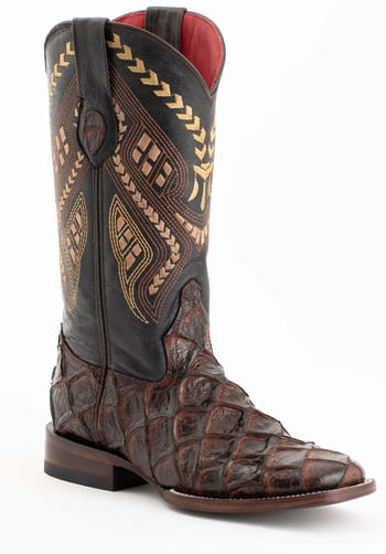 Ferrini Womens "Bronco" Chocolate Pirarucu Print Leather Square Toe Cowboy Shoes 93393-09