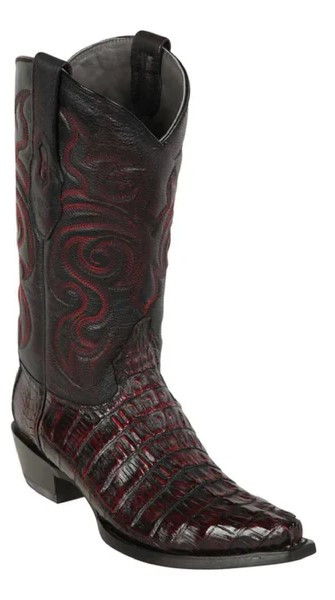 Los Altos Black Cherry Genuine Caiman Tail Snip Toe Cowboy Boots 940118