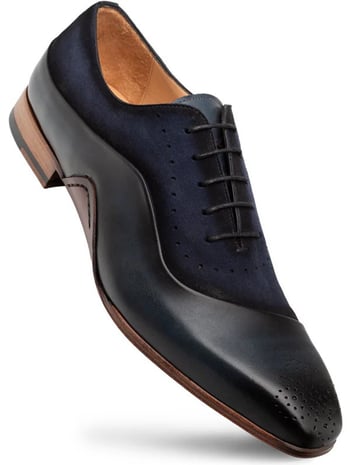 Mezlan Affari 21142 Men's Navy Blue Suede and Calfskin Brogue Oxford