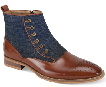Giovanni Kendrick Men's Whisky & Blue Jean Calfskin & Denim Ankle Spat Boots