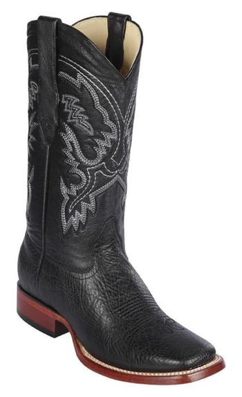 Los Altos Black Genuine Bull Shoulder Leather Wide Square Toe Cowboy Boots 8223105