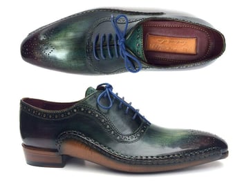 Paul Parkman ''OPK215C'' Green   Purple Genuine Leather Handmade Oxfords Shoes .