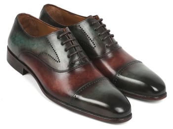 Paul Parkman Green / Brown Genuine Leather Men's Cap Toe Oxfords Oxford Dress Shoes 314-GRNBRW