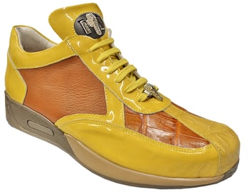 Mauri "M733" Yellow / Cognac Genuine Crocodile / Patent Leather Sneakers