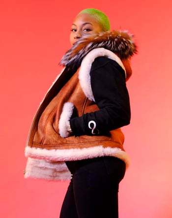 G-Gator 1037 Women’s Brown Sheepskin Vest with Raccoon Fur Hood Trim