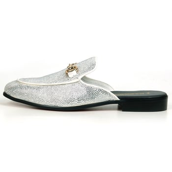 Fiesso White Suede White Rhinestones Gold Ornament Sandal FI7551.