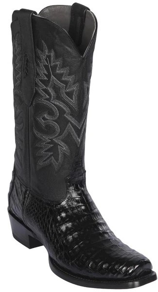 Los Altos Black Genuine Caiman Belly Medium Square Toe Cowboy Boots 588205