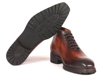 Paul Parkman "791BRW24" Brown Burnished Hand-Painted Genuine Calfskin Oxford Ankle Boots