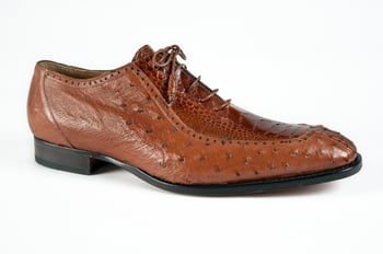 Mauri "4864" Brandy / Gold Genuine Ostrich / Ostrich Leg Lace-Up Shoes.