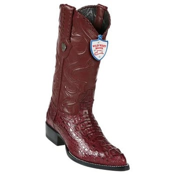 Wild West Burgundy Genuine Caiman Hornback J Toe Cowboy Boots 2990206