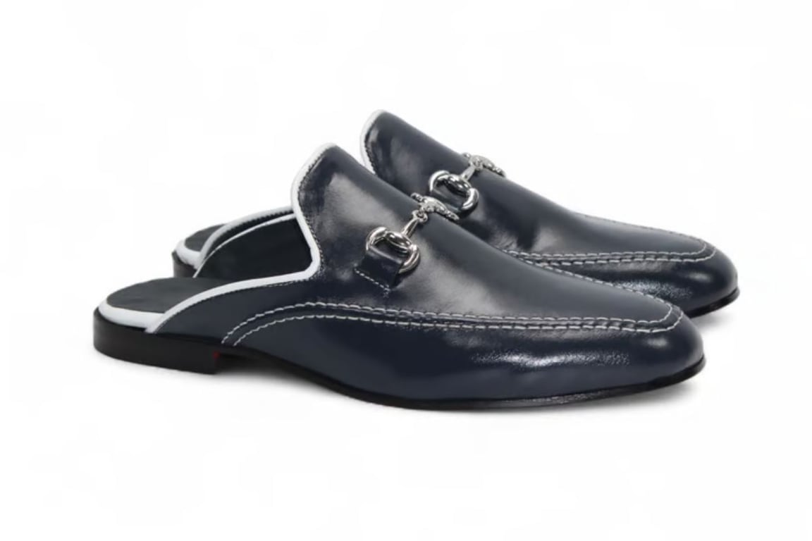 Duca Matiste Minori Navy / White Calf Leather Mules