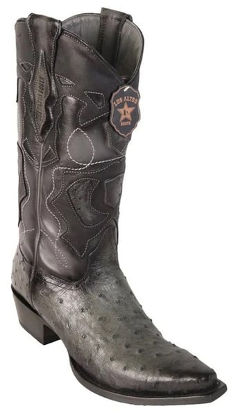 Los Altos Faded Gray Genuine Full Quill Ostrich Snip Toe Cowboy Boots 94R0338