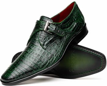 Marco Di Milano "Rovigo" Green Cognac Genuine Caiman Crocodile Dress Shoes