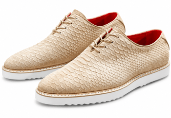Tayno Wager Beige Python-Embossed Vegan Suede Oxford Sneakers