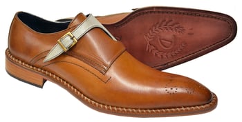 Duca 2030 Cognac / Bone Italian Calfskin Criss-Cross Double Monk Strap Shoes