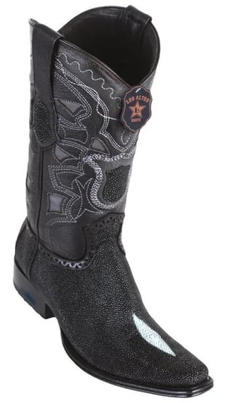 Los Altos Black Genuine Single Stone Stingray European Square Toe Cowboy Boots 761205