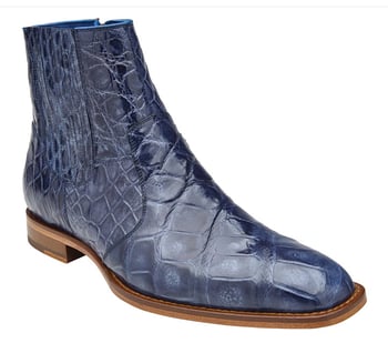Belvedere Ivan Sky Blue Genuine Alligator Chelsea Boots with Hand-Painted Caiman Upper