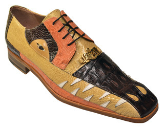 Mauri "2973" Dark Brown / Bone / Sherbert / White Genuine Crocodile / Ostrich Leg / Nappa Teeth With Eyes Shoes