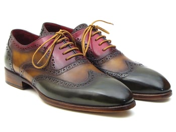 Paul Parkman PP22F75 Green / Camel / Boredeaux Genuine Leather Wingtip Oxford Shoes