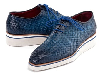 Paul Parkman 182-WVN-BLU Blue Genuine Woven Leather Smart Casual Oxford Shoes