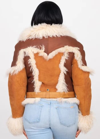 G-Gator 1012 Ladies Mongolian Fur Lambskin Leather Racing Jacket Front Zip