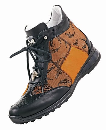 Mauri "Ace" 8757 Black and Patchwork Orange Nappa Leather / Baby Crocodile Boots