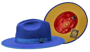 Bruno Capelo Royal Blue / Gold Bottom Australian Wool Flat Brim Fedora Hat MO-210