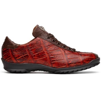 Marco Di Milano "Saulo" Cognac Genuine Crocodile And Ostrich Quill Fashion Sneaker