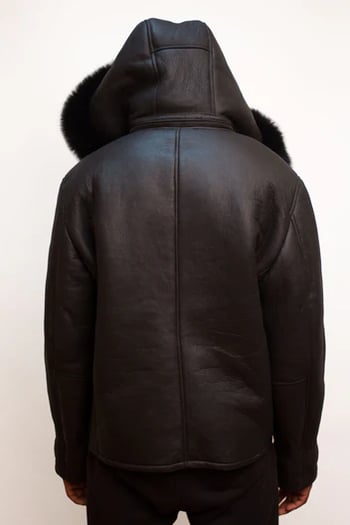 G-Gator 900H Black Shearling Sheepskin Jacket Fox Fur Hood Winter Jacket USA Made