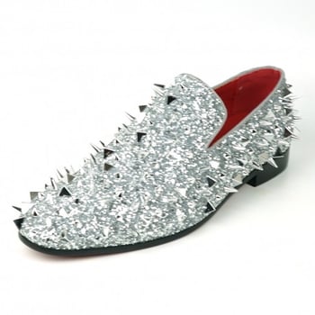 Fiesso Silver Glitter / Silver Spikes Slip on Loafer FI7517.